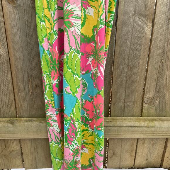 Lilly Pulitzer Dress Palm Big Flirt Jersey Maxi Tank Tie Back Floral XS Summer - Picture 8 of 12